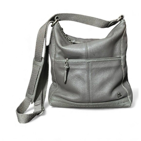 The Sak Gray Leather Crossbody Bag Adjustable Strap Soft Pebbled Leather EUC - Picture 1 of 16